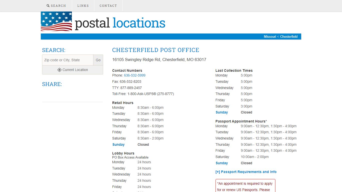 Post Office in Chesterfield, MO - Hours and Location
