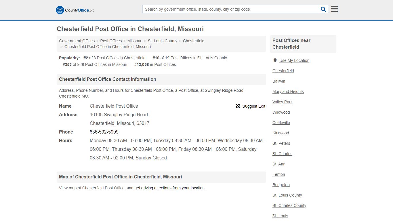 Chesterfield Post Office in Chesterfield, Missouri - County Office